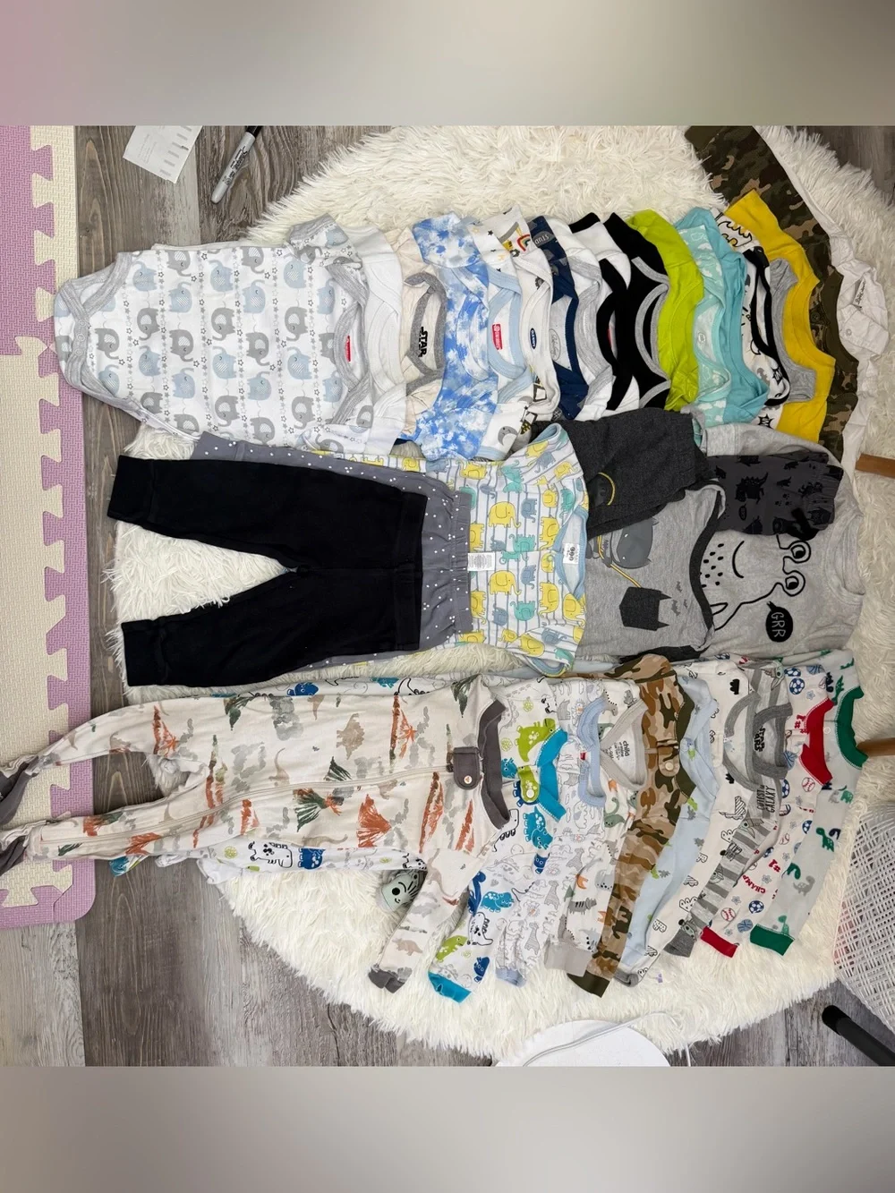 Mixed Baby Bodysuits & Sleepers Set - Gray, White, Blue, Green, Yellow